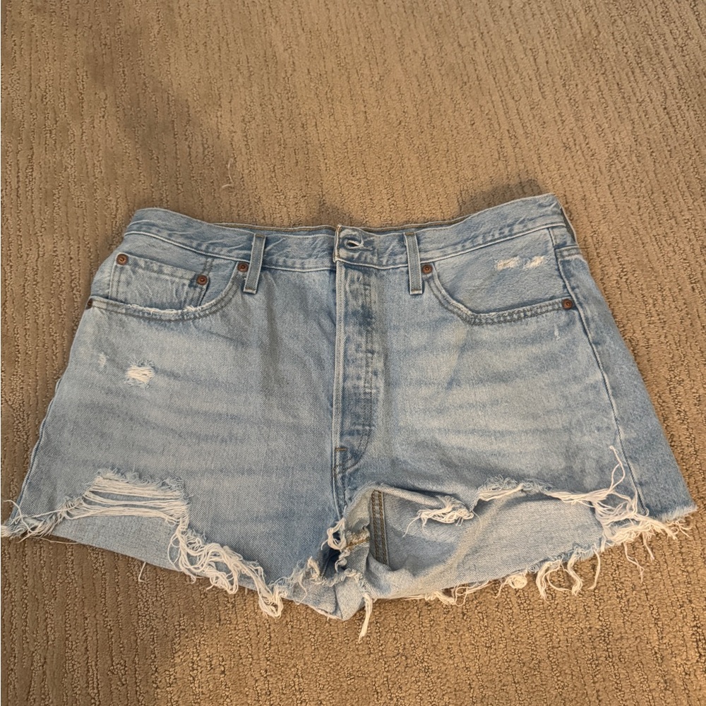 Distressed Light Blue Denim Shorts